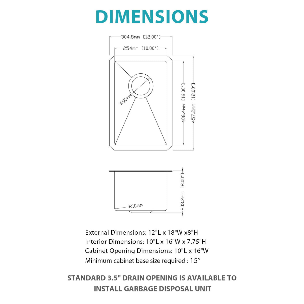 12" Undermount Kitchen Sink, Deep Single Bowl - Brushed Nickel