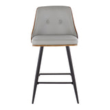 Gianna - Mid-Century Modern Fixed Height Counter Stool With Swivel With Square Footrest (Set of 2) - Matte Black / Walnut / Light Gray