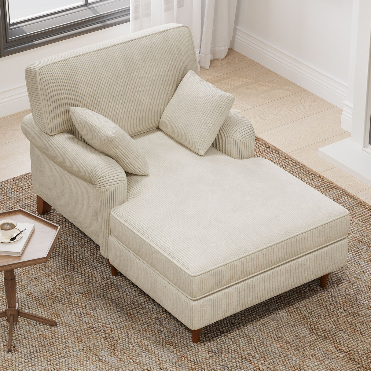 Oversized Chaise Lounger Modern Style Sofa Couch, With Pillows, Charge Station & Cup Holders