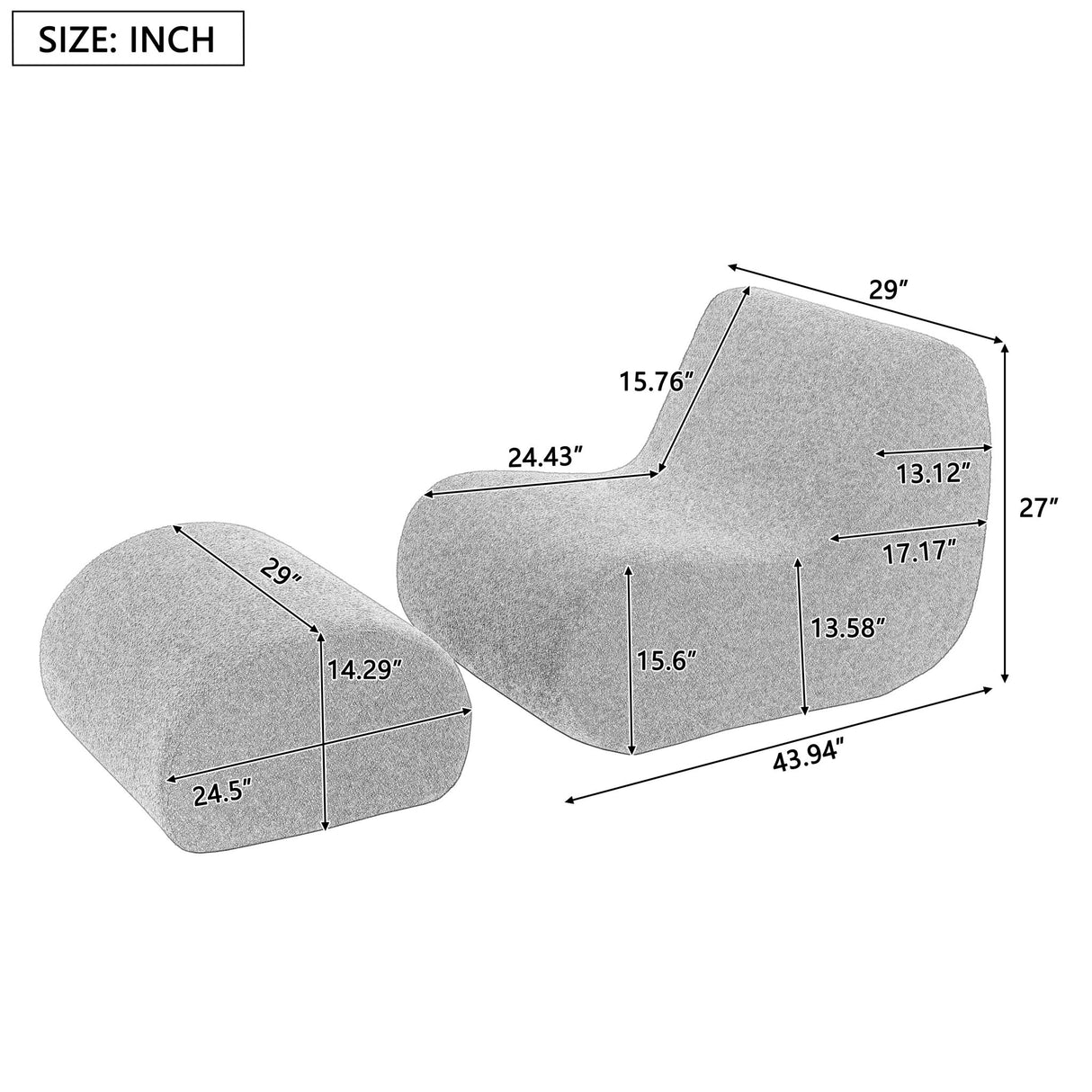 Curved Lounge Chair With Ottoman And High Resilience Foam