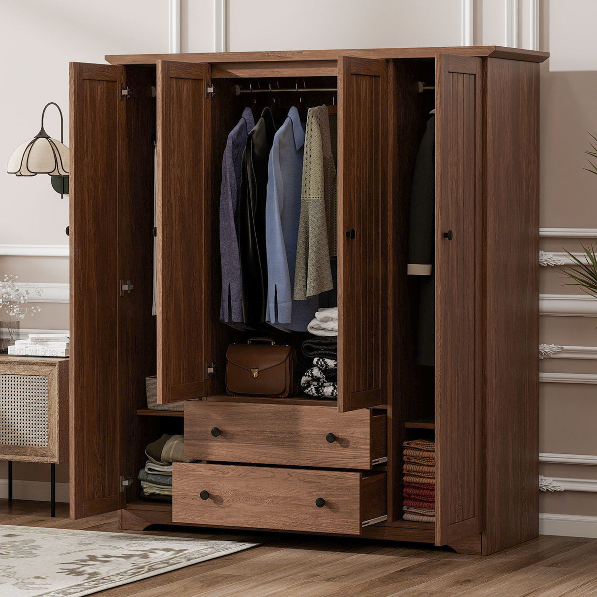 4 Door Wardrobe Armoire With 2 Drawers