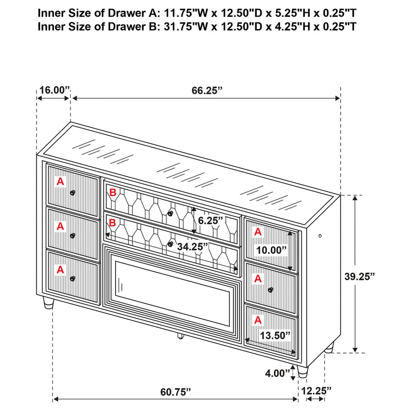 Mika - 8 Drawer LED Fireplace Dresser