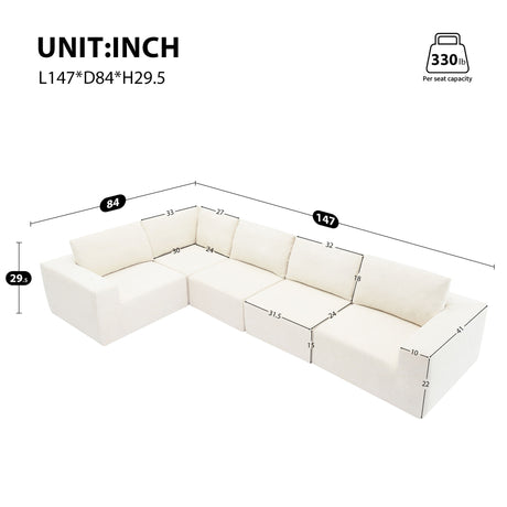 Modular Sectional With Wide Seat Free Combination L Shaped Couch Set Cloud Upholstered Minimalist Boneless Sofa