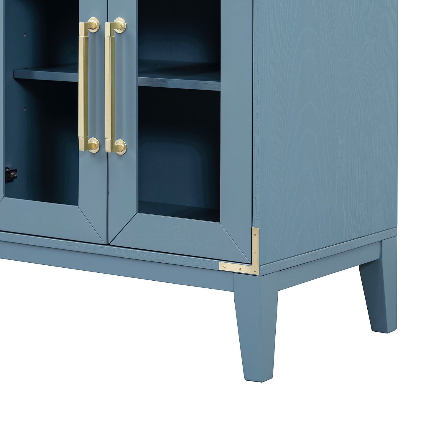 TREXM 6-drawer and 2-Cabinet Retro Sideboard with Extra Large Storage Space, with Gold Handles and Solid Wood Legs, for Kitchen and Living Room (Antique Blue)