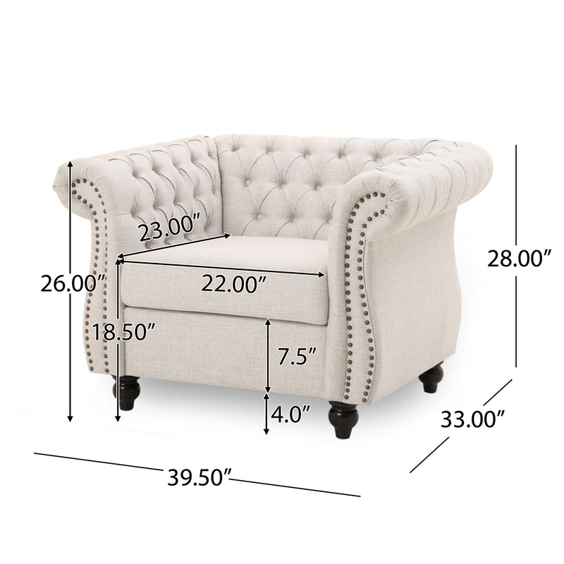 Nexuson - Upholstered Chesterfield Chair With Deep Tufted And Nailhead Trim