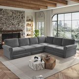 L-Shaped Sofa Couch With Pull Out Bed With Nailhead Trim & Rolled Arm