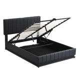 Upholstered Bed With Hydraulic Storage System And LED Light, With Sockets And USB Ports