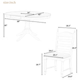 5 Piece Retro Functional Dining Table Set With Extendable Round Table And Upholstered Chairs