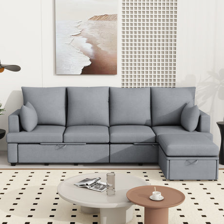 Modern Modular Sofa, 6 Seat Chenile Sectional Couch Set With 2 Pilows Included, Freely Combinable