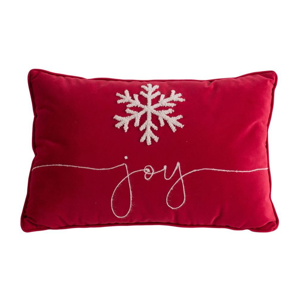 Velvet Pillow With Embroidered Joy And Frosty Snowflake, For Christmas Halloween Holiday Decor (Set of 2)