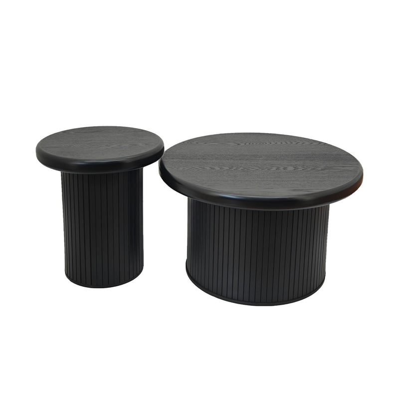 Fluted Cylinder Side Tables, Round End Tables For Living Room (Set of 2) - Black