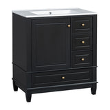 30" Bathroom Vanity With Sink, 1 Door With Shelf And 3 Drawers, Soft Close Door - Black
