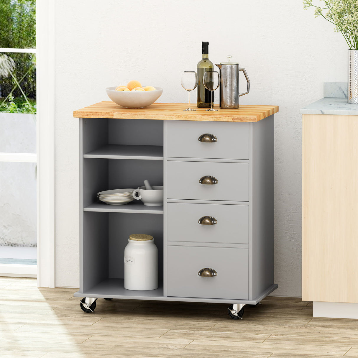 Yohaan - Contemporary Kitchen Cart With Wheels
