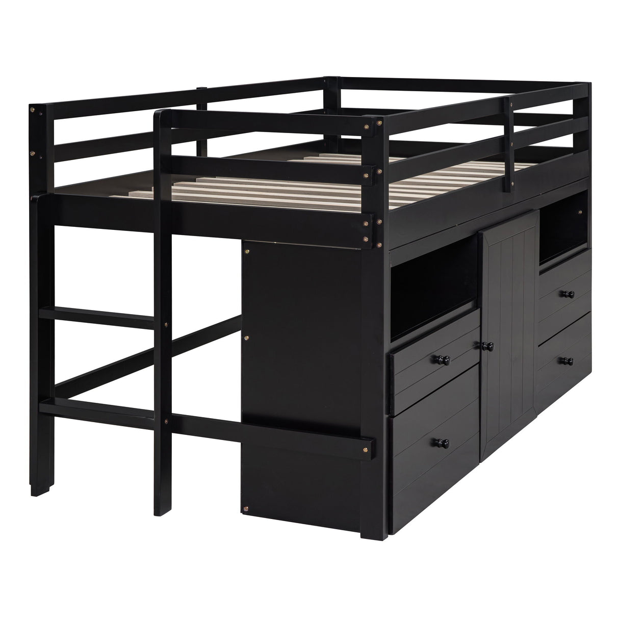 Loft Bed With 4 Drawers, Underneath Cabinet And Shelves