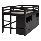 Loft Bed With 4 Drawers, Underneath Cabinet And Shelves