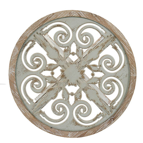 Round Wooden Carved Table Distressed Design - Antique White