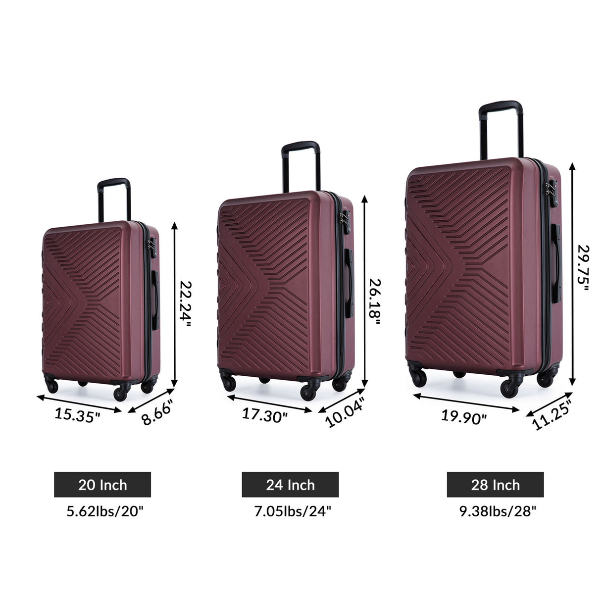 3 Piece Luggage Sets Lightweight Suitcase With Two Hooks, Spinner Wheels, Tsa Lock, Durable Hard Shell