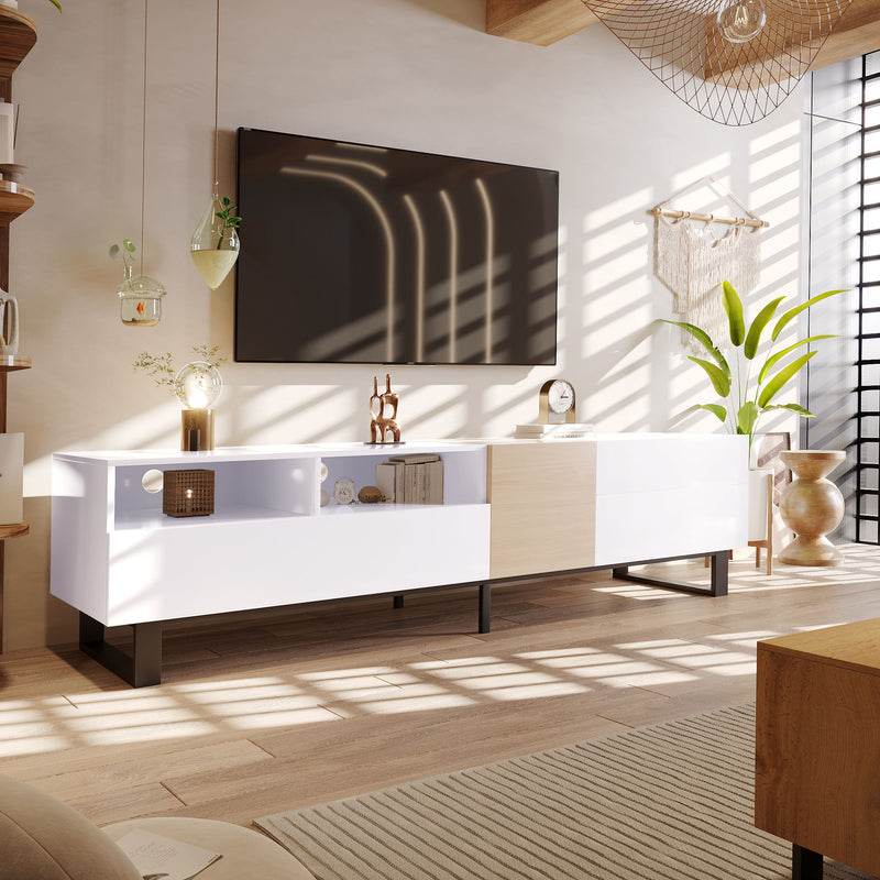 TV Stand For 80'' TV With Double Storage Space, Media Console Table With Drop Down Door