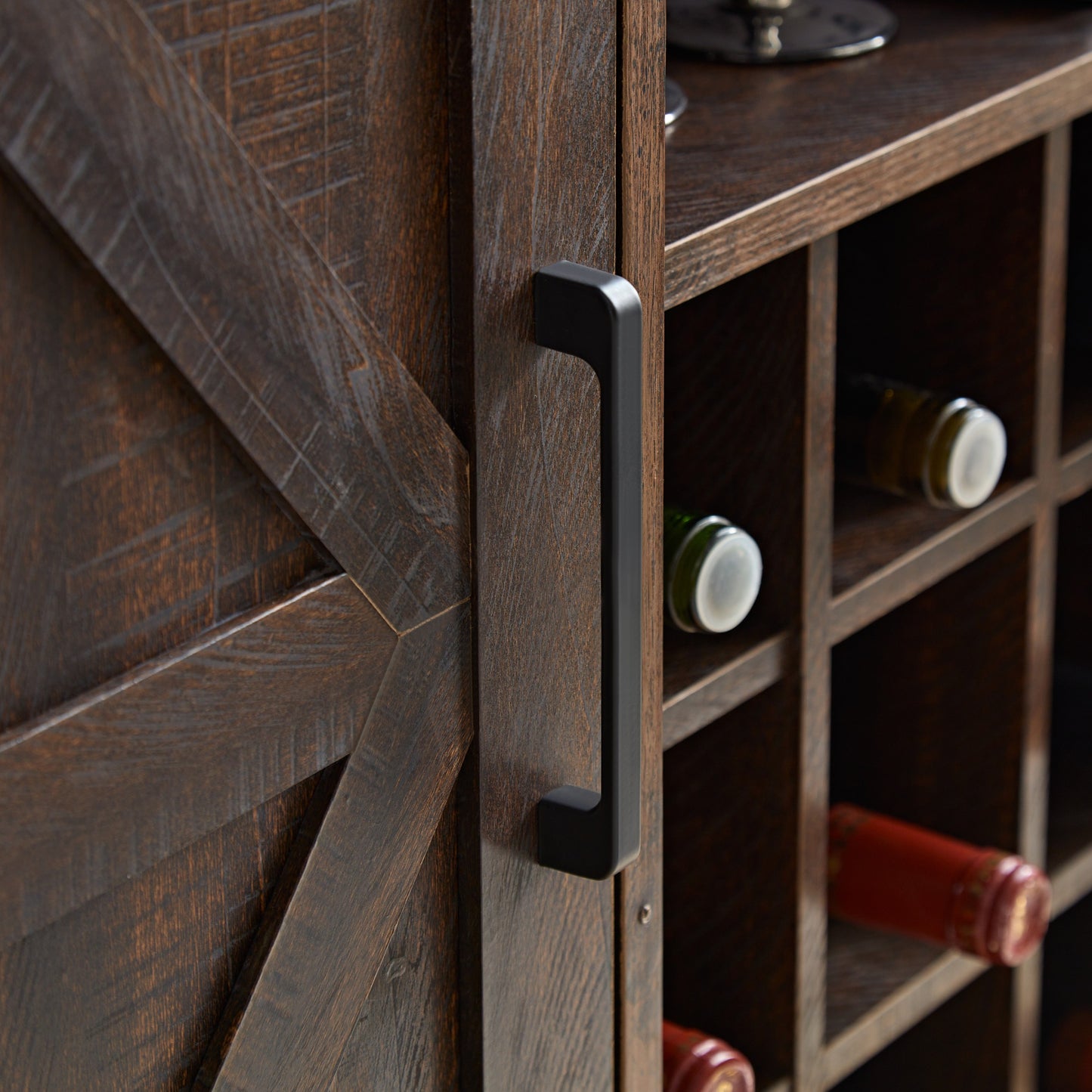 Farmhouse Coffee Bar Cabinet Bar Cabinet with Wine Rack Barn Door Buffet Sideboard Cabinet with Drawer, Adjustable Storage Shelves, Wooden Accent Cabinet for Kitchen, Living Room, Dining Room  Espress