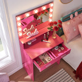 Vanity Desk With Mirror And Lights, Dressing Table With Large Drawer, 2 Level Storage Dresser & 3 Lighting Modes Adjustable Brightness, Suitable For Bedroom