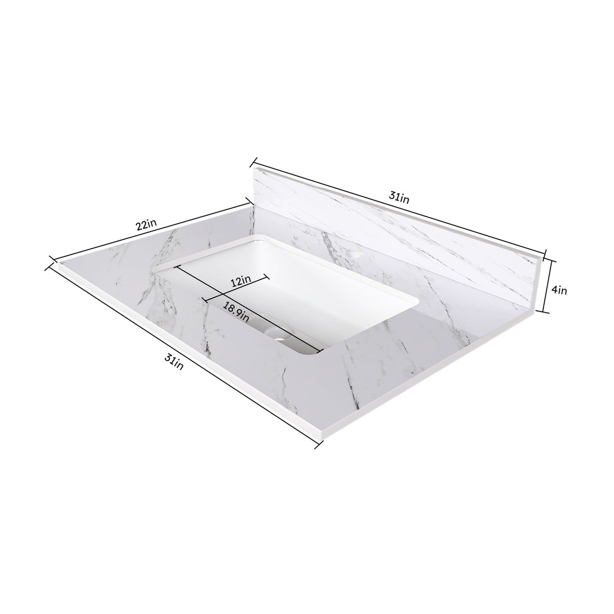 Bianco Carrara Venato Marble Vanity Top With Pre Drilled Faucet Hole And Undermount Sink