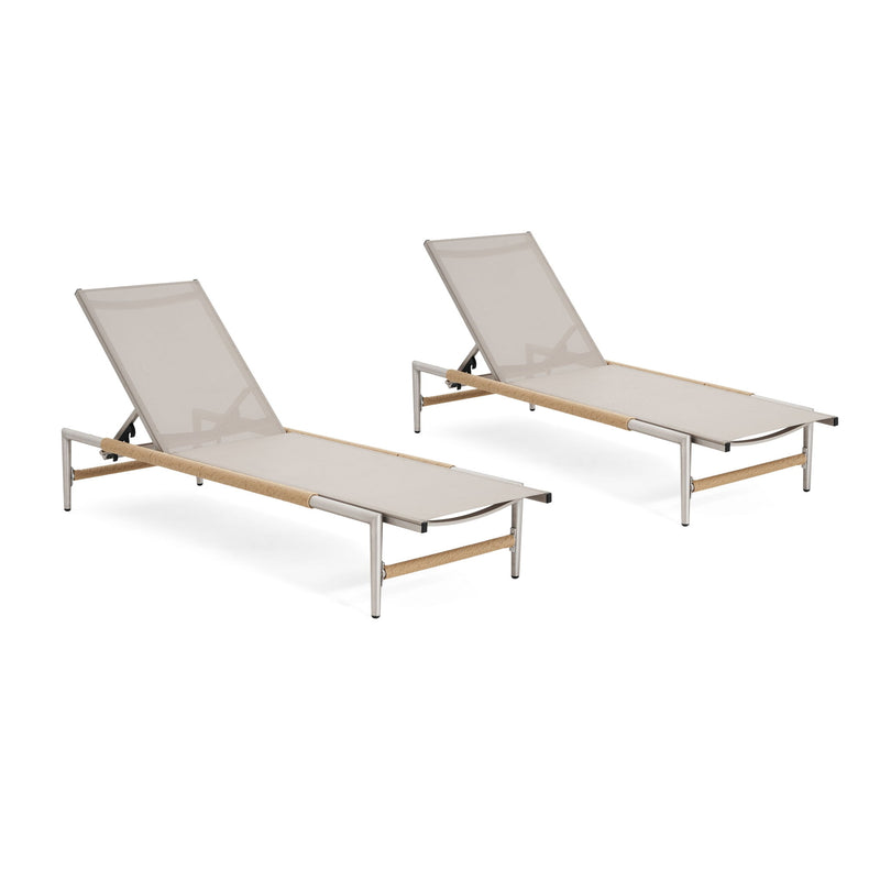 Hargrove - Outdoor Patio Aluminum Chaise Lounge (Set of 2) - Natural / Silver