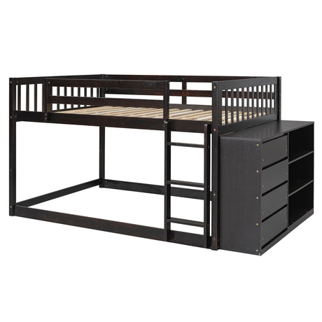 Full Over Full Bunk Bed With Storage Drawers And Shelves - Espresso