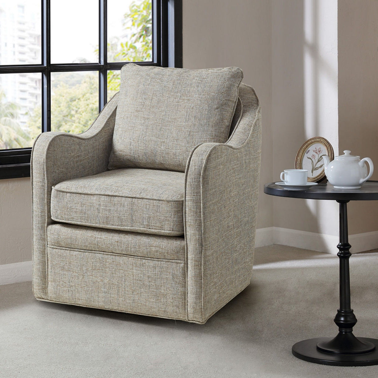 Wide Seat Swivel Arm Chair With 360 Degree Rotation