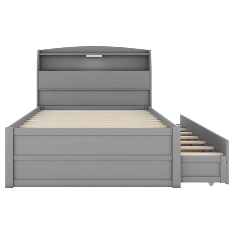 LED Platform Bed With Trundle With Storage Headboard With Drawers