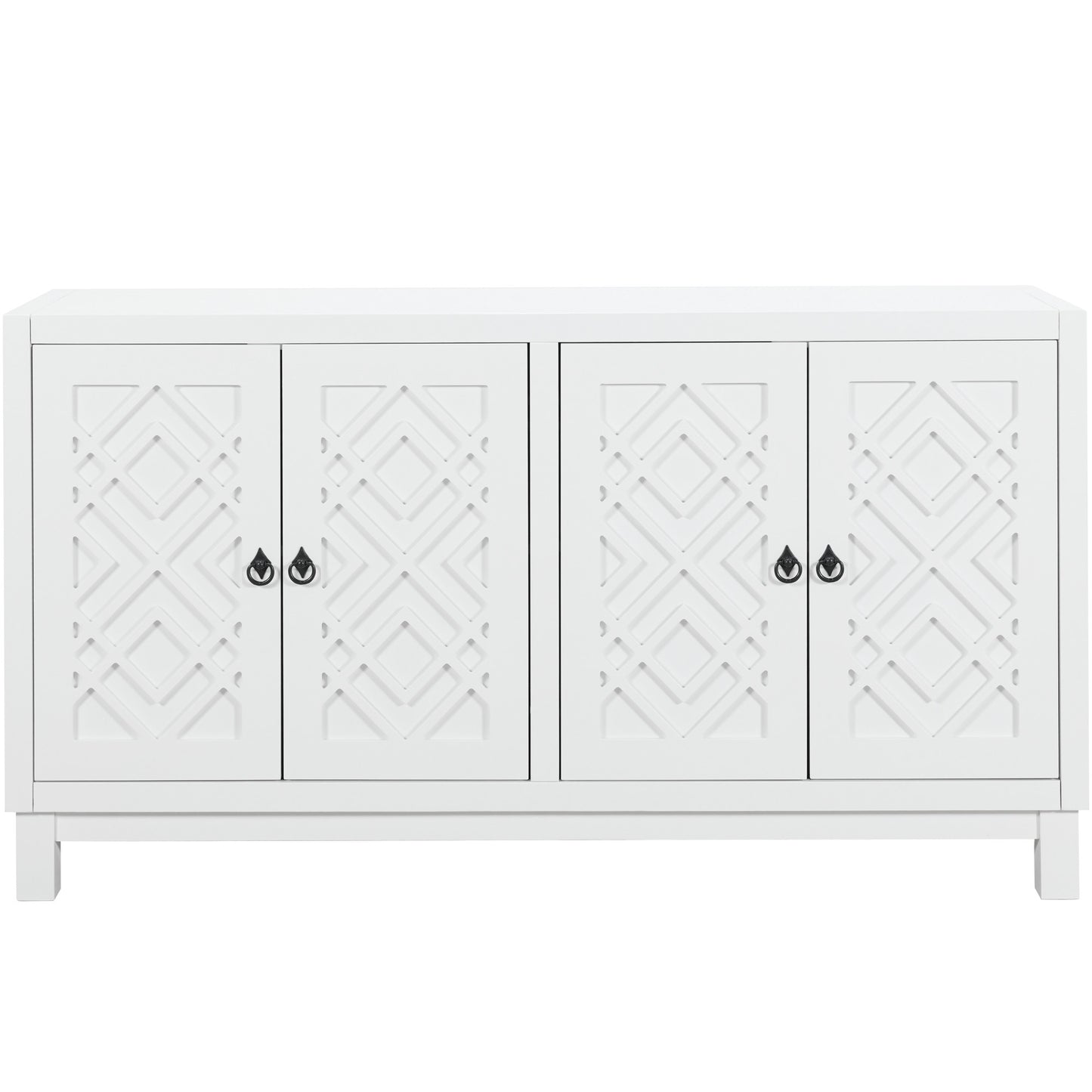 TREXM Large Storage Space Sideboard, 4 Door Buffet Cabinet with Pull Ring Handles for Living Room, Dining Room (White)