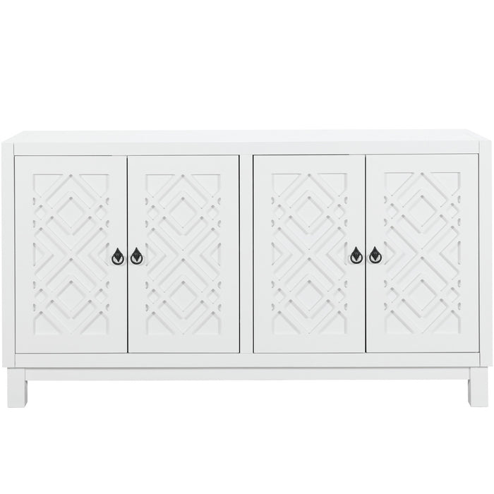 TREXM Large Storage Space Sideboard, 4 Door Buffet Cabinet with Pull Ring Handles for Living Room, Dining Room (White)