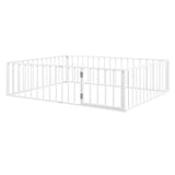Queen Size Floor Bed Frame With Fence And Door - White