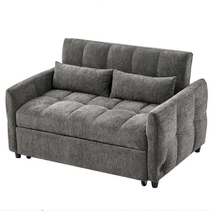 Loveseat Sofa Pull-Out Bed With Adjustable Backrest, 3 USB Ports And 2 Lumbar Pillows For Living Room