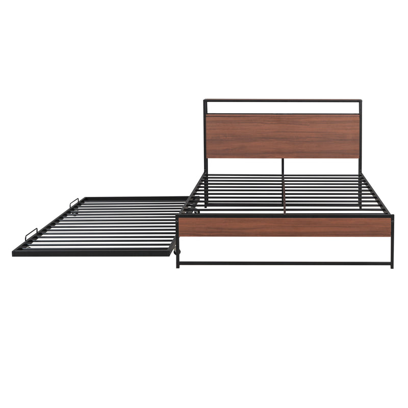 Platform Bed Frame With Trundle, USB Ports And Slat Support, No Box Spring Needed