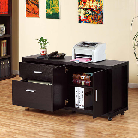 Home Office Mobile File Credenza With 2 Drawers, 2 Door Cabinet