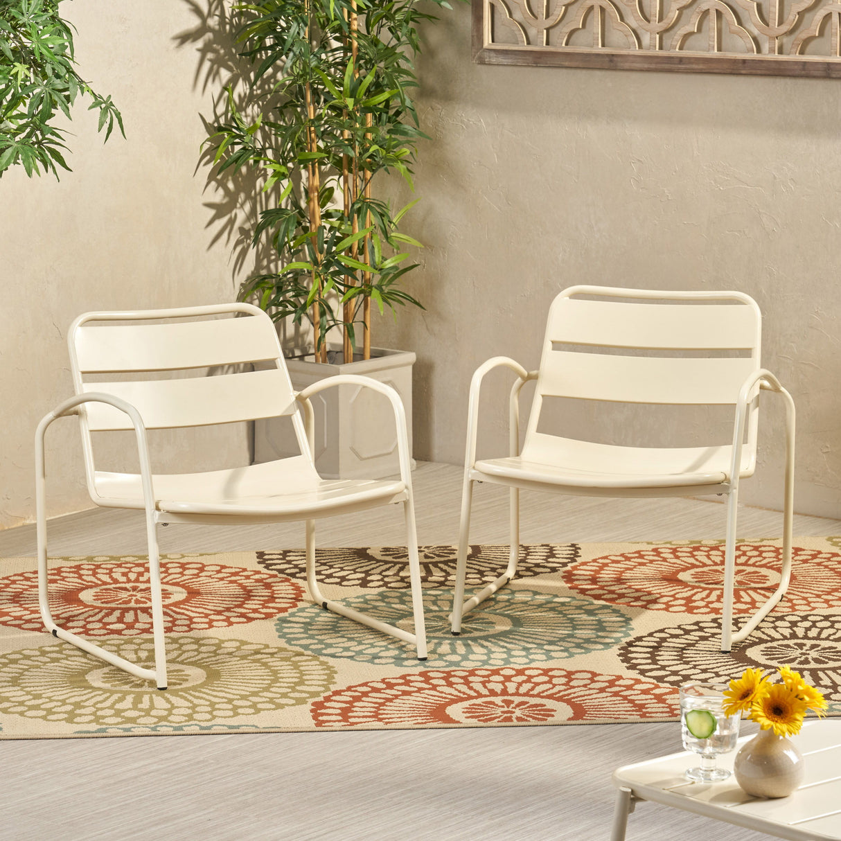 Outdoor Accent Chair With Metal Frame - White