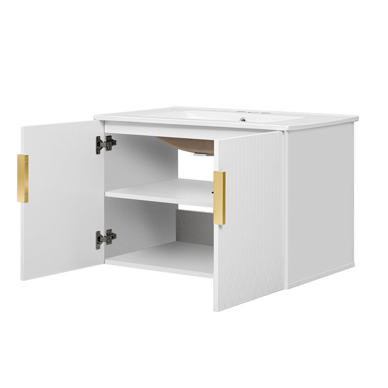 Bathroom Vanity With Sink, Rectangular Storage Cabinet With 2 Soft Closing Doors