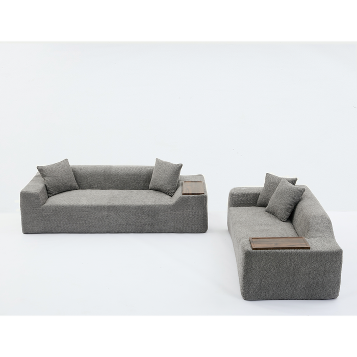 [NEW ARRIVED] [VIDEO PROVIDED]2 Piece Boucle Cloud Sofa Set, Upholstered Sofa Set, Modern 3 Seater and 2 Seater Sofa with MDF End Table for Living Room ,Apartment,3+2 couch,Boucle,Dark Gray