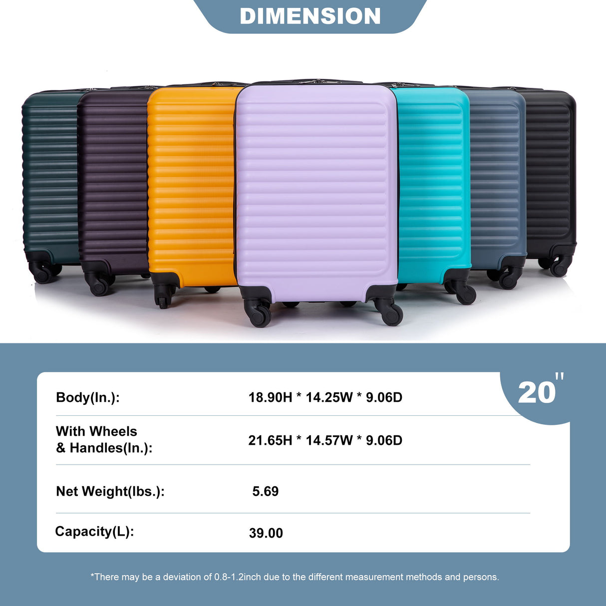20" Carry On Luggage Lightweight Suitcase, Spinner Wheels