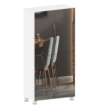 Shoe Cabinet With 4 Mirror Doors 50" Tall Entryway Storage, 8 Adjustable Shelves, Holds 24 32 Pairs (Size 15), Dust Proof Closet For Hallway / Apartment, Ventilation Holes - White