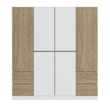 6 Doors Wardrobe Storage For Bedroom, With 4 Drawers - White / Nature