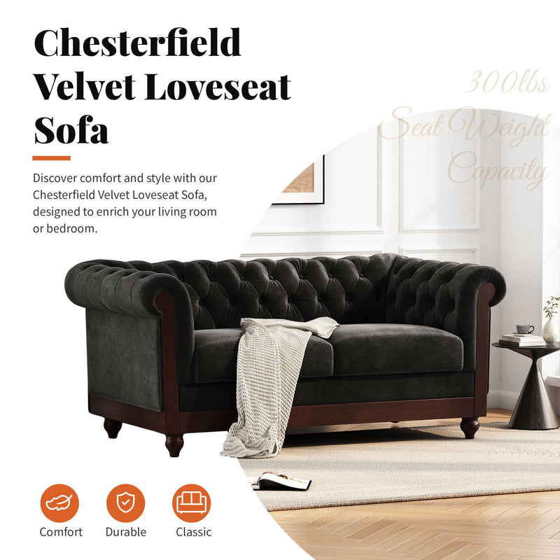 Chesterfield Loveseat Sofa, 2 Person Rolled Arm Upholstered Couch