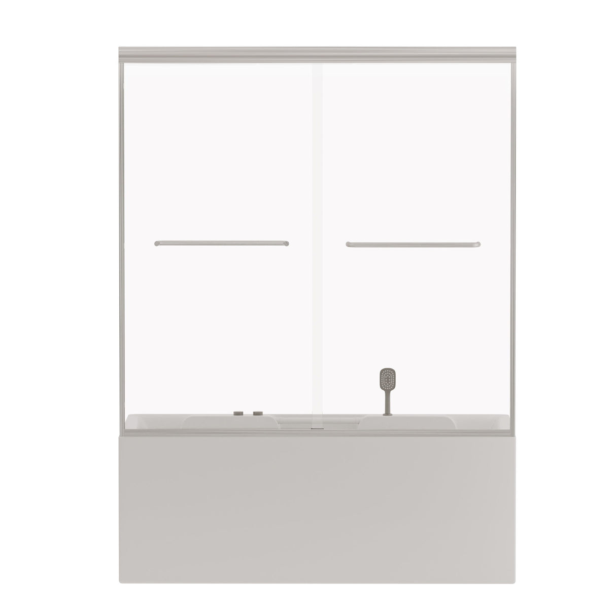 Double Sliding Bathtub Shower Door, Semi Frameless Bypass, 1 / 4" (6Mm) With Explosion - Proof Film, Adjustable Aluminum Alloy Frame