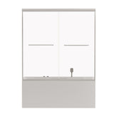 Double Sliding Bathtub Shower Door, Semi Frameless Bypass, 1 / 4" (6Mm) With Explosion - Proof Film, Adjustable Aluminum Alloy Frame