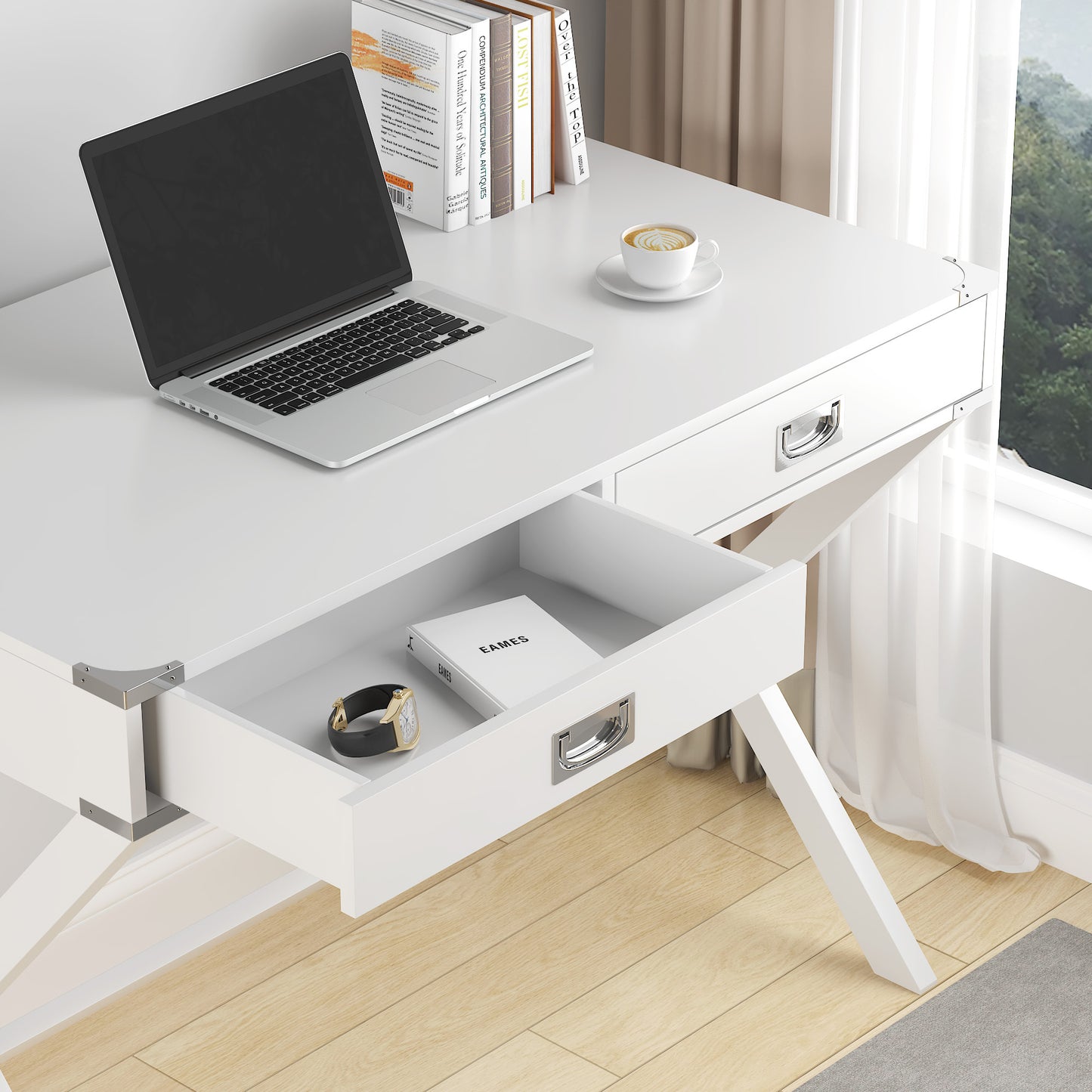 Computer Desk with Storage,Solid Wood Desk with Drawers, Modern Study Table for Home Office,Small Writing,