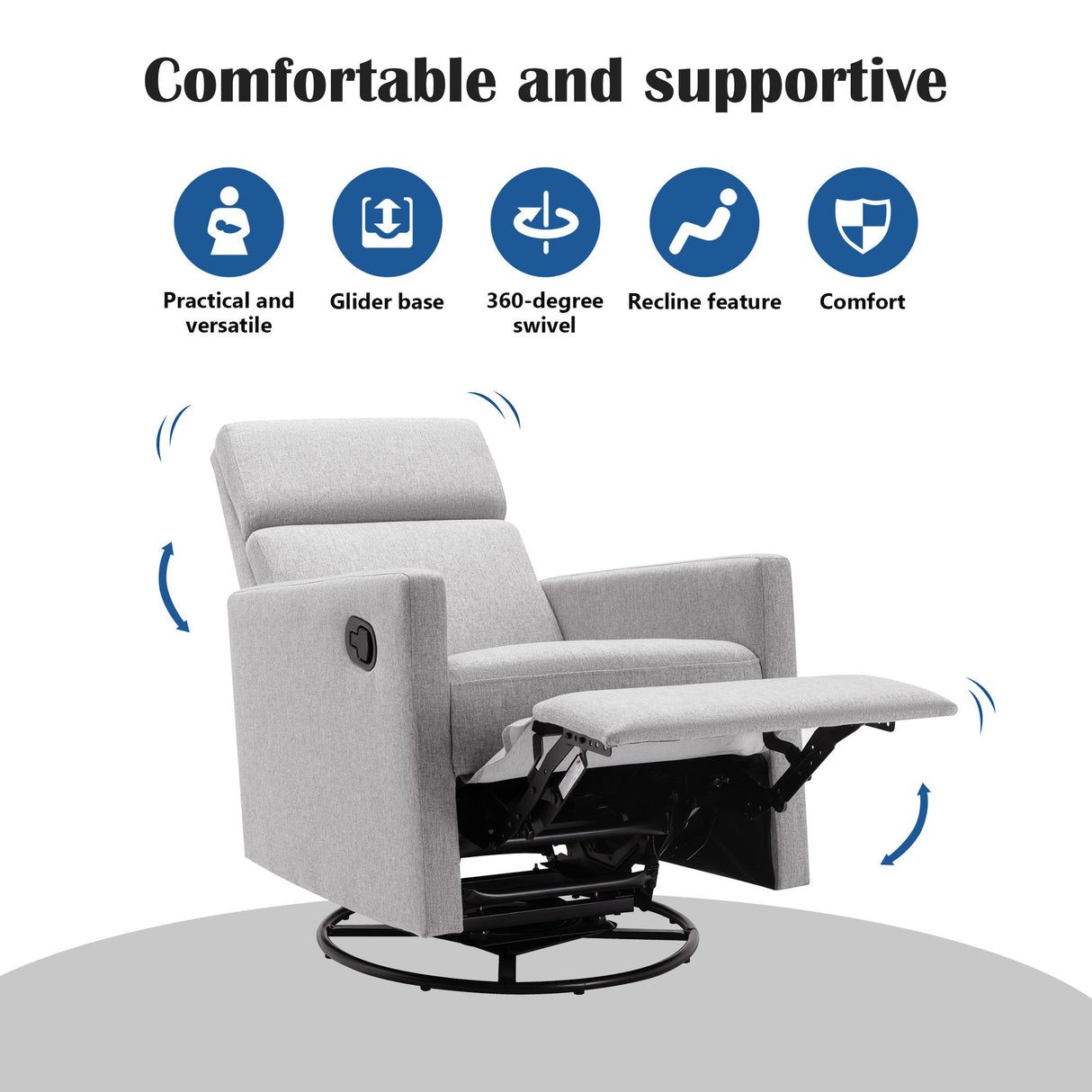 Modern Upholstered Rocker Nursery Chair Plush Seating Glider Swivel Recliner Chair