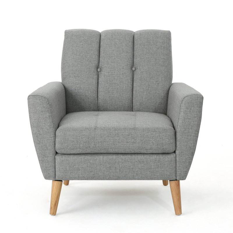 Fabric Channel Stitch Club Chair With Tufted Back - Gray