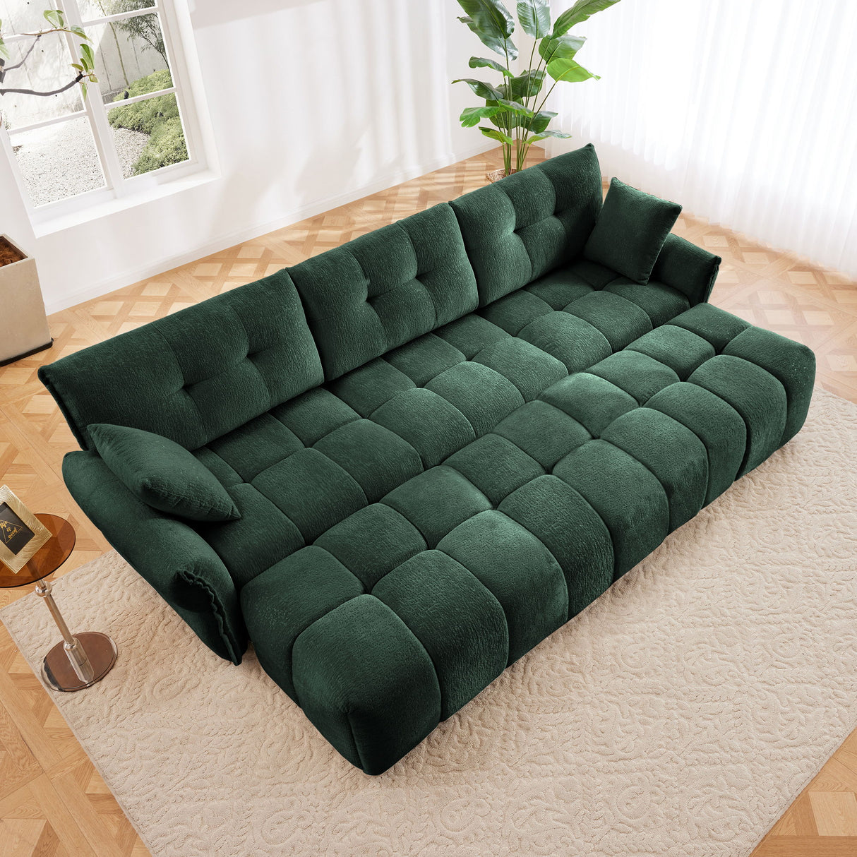 Elegant Sofa Set With Ottoman And Pillows, Textured Chenille, High Resilience Cushions