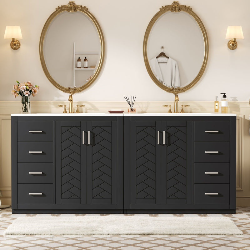 Modern Bathroom Vanity With Ceramic Sink, Freestanding Set With Drawers And Soft-Closing Doors