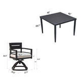Outdoor Patio Aluminum Furniture, Modern Dining Set, Including 4 Swivel Rockers Sunbrella Cushioned And Square Dining Table With Umbrella Hole